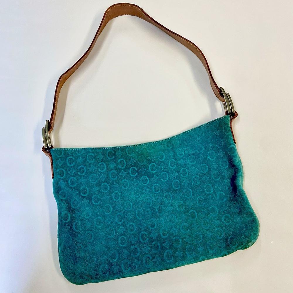 Vintage CELINE Logo Suede Shoulder Bag